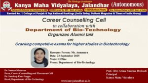 Alumni talk on Cracking competitive exams for higher studies in Biotechnology