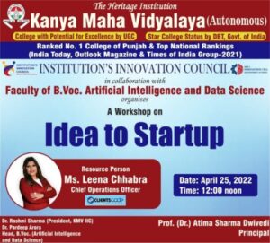 Session on “Idea to Start up” April 25, 2022