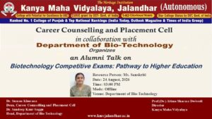 Alumni talk on Biotechnology Competitive Exams: Pathway to higher Education